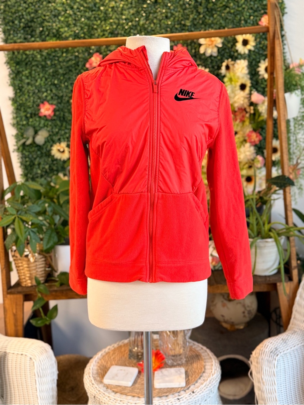 Nike Bright Red Hooded Kids Bomber Jacket